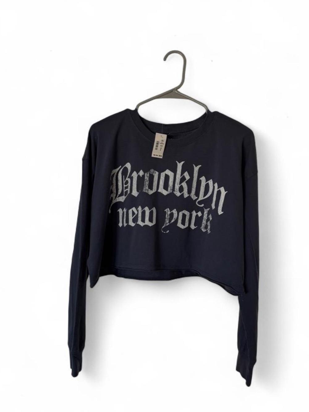 Aeropostale Blue Cropped 'Brooklyn New York' Long-Sleeve Tee